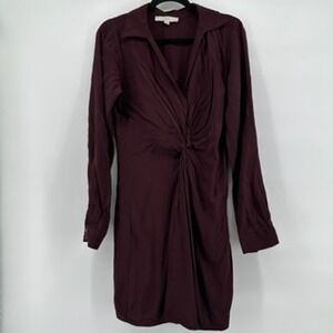 LOFT Burgundy Women's Dress Small Long‎ Sleeve Collared Twisted Front